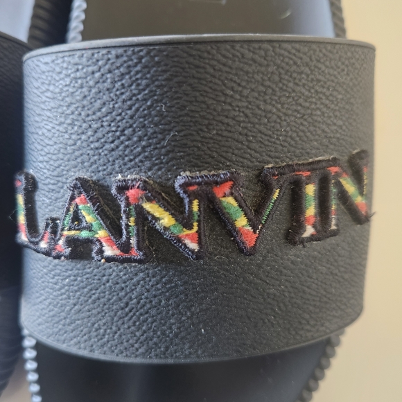 Lanvin Black Slides with Multicolor Logo - Picture 2 of 7